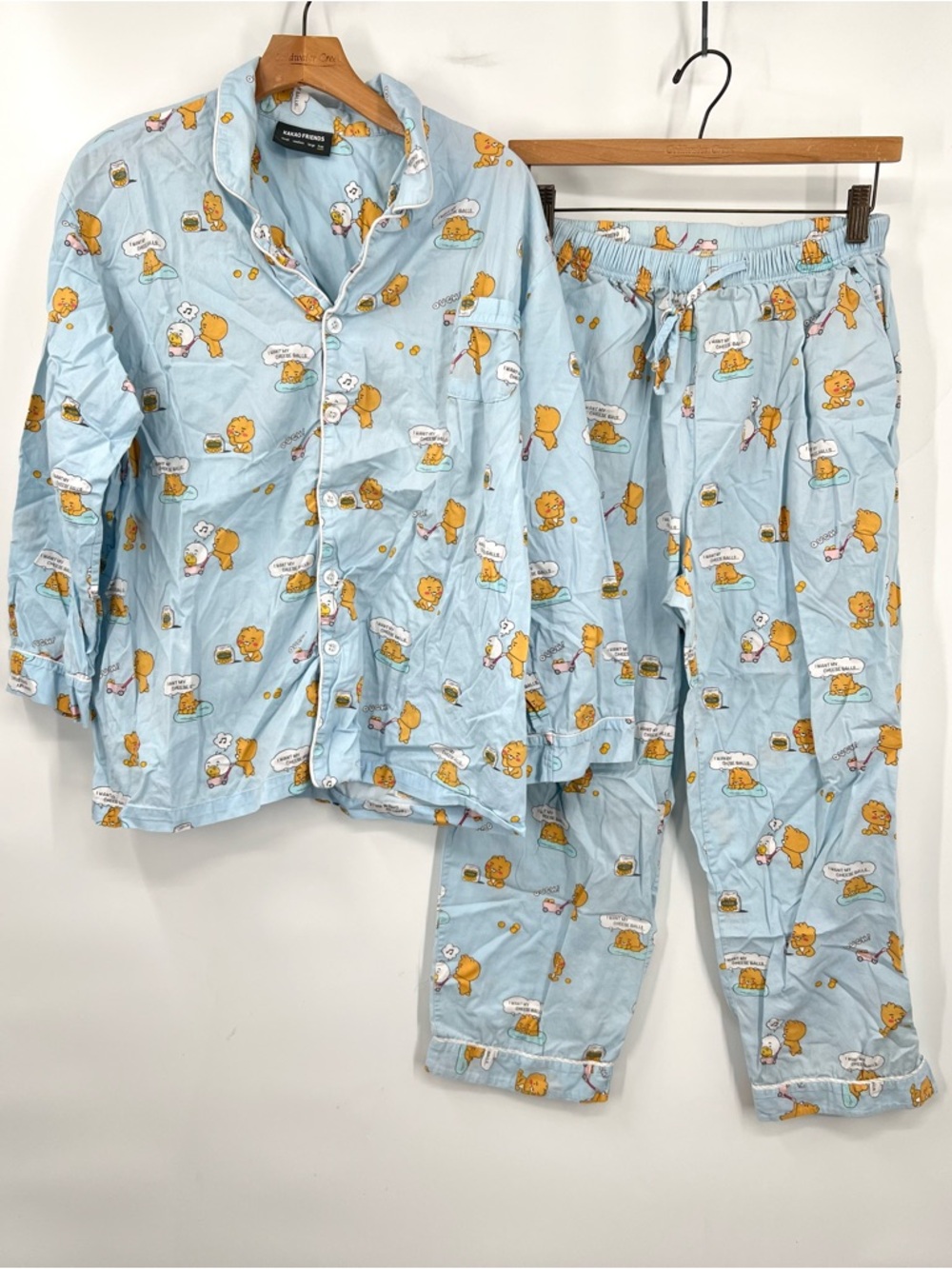 Kakao Friends Blue Ryan Lion I Want Cheese Balls Pajama Set Free Size